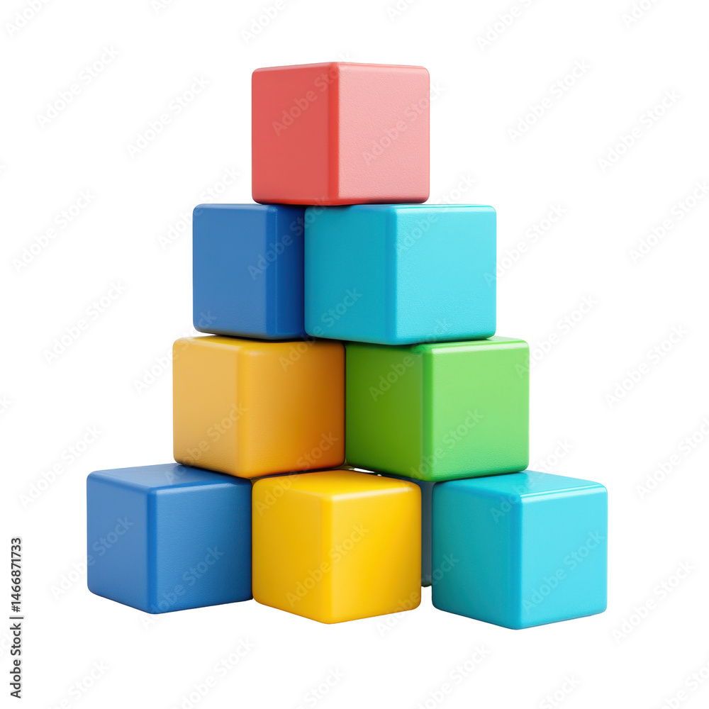 Fototapeta premium Colorful Building Blocks Arranged in a Pyramid Shape for Creative Play and Learning on transparent background