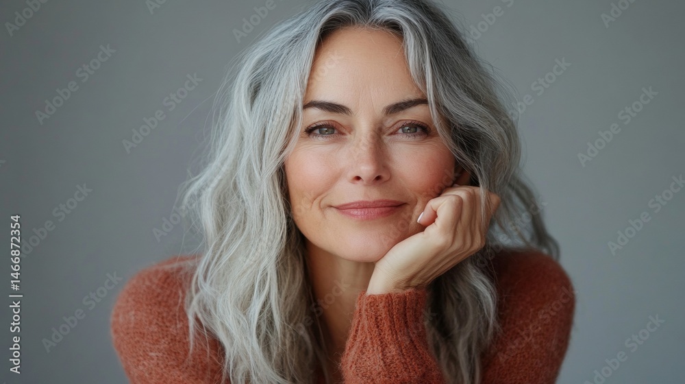 Fototapeta premium Beautiful middle-aged woman with grey hair
