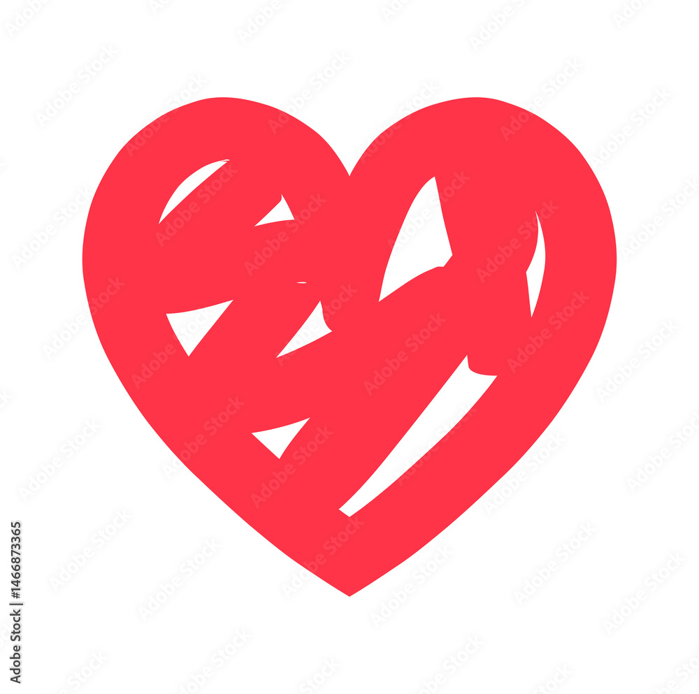 Heart drawing symbol. Doodle style red icon. PNG illustration on transparent background.