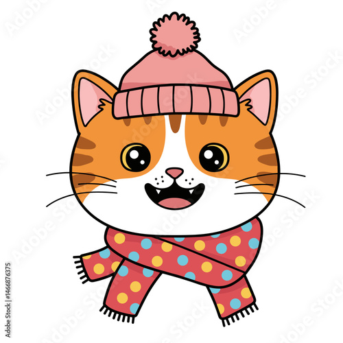 Smiling winter cat with festive hat