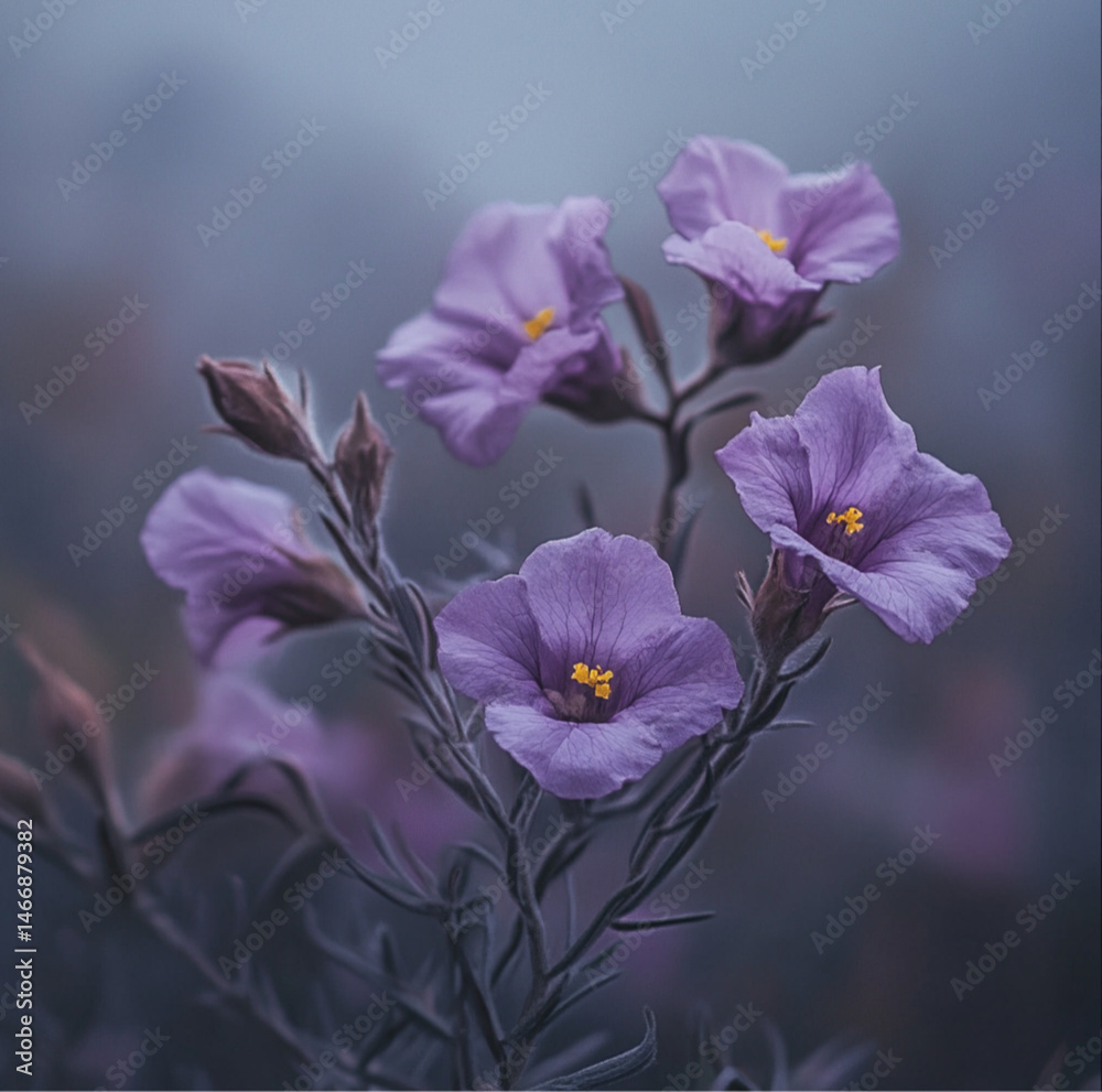 image of cistus creticus purple flower, and its reflection, minimal, atmospheric and creative fine art photography