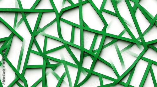 A complex pattern of green intersecting lines on a white background, forming a dynamic and modern design.