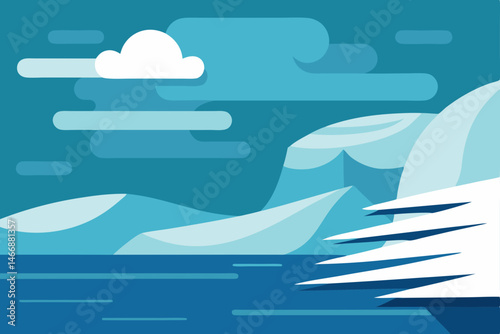 arctic shoreline with icy wind and low clouds roll.svg