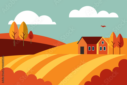 autumn countryside with rolling vineyards 