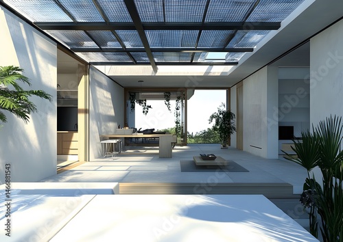Wallpaper Mural modern house solar roof panels open patio high resolution, ultra realistic, stock photo style Torontodigital.ca