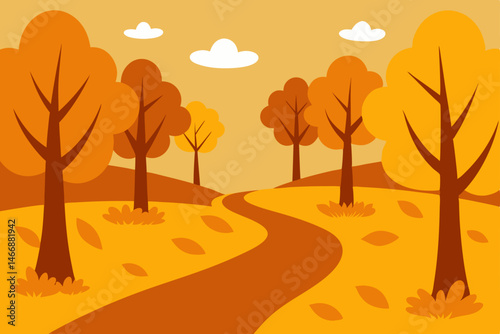 autumn grove with golden leaves and a winding dirt.svg