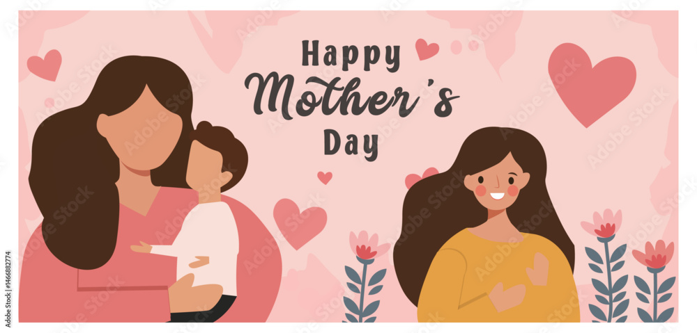 Fototapeta premium Happy Mother's Day Vector Illustration Collection - Cards & Banners Pack-04