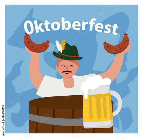 Oktoberfest Square Vector Illustration Set - Beer & Pretzel Graphics Pack-08