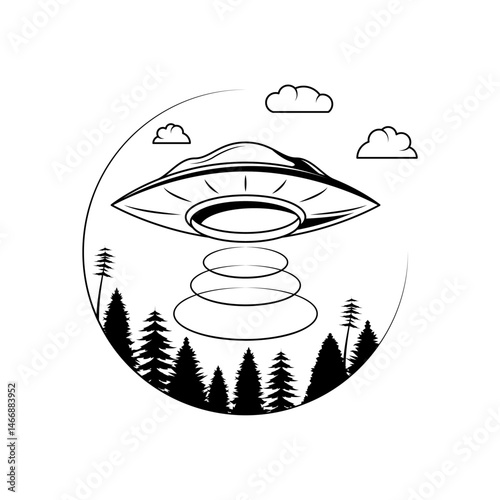 Abstract Black Simple Line Ufo Alines Doodle Outline Element Vector Design Style Sketch Isolated On White Background Illustration Galaxy, Space, Universe
