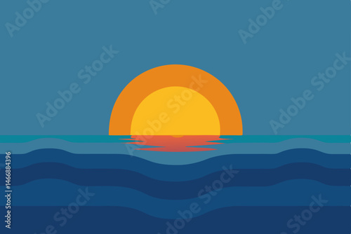 calm sea horizon with a glowing sun melting 