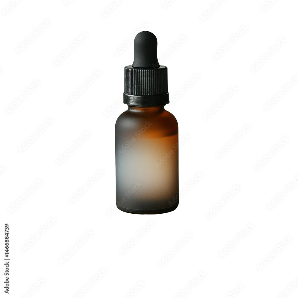 Elegant Brown Glass Dropper Bottle for Essential Oils or Serums in Minimalist Style on transparent background