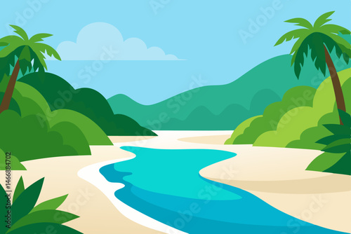 calm tropical lagoon surrounded by lush jungle 