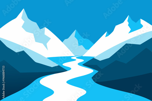 calm valley between snow covered peaks with a froz.svg