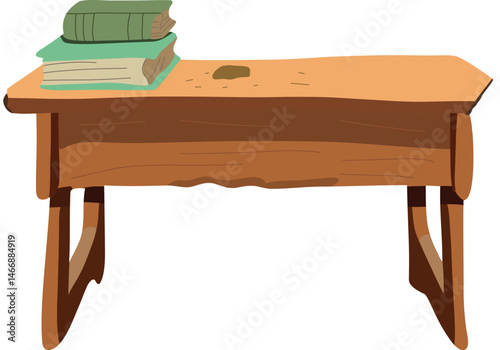 Old school desk with torn books and no technology