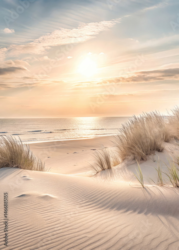 Obraz na płótnie Beach and dunes. Coastal landscape,..Sunset on the beach of the Baltic Sea. w salonie