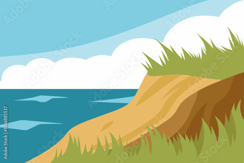 coastal bluff with crashing surf and windswept 