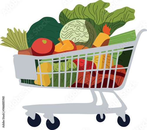 Shopping cart is full of fresh produce