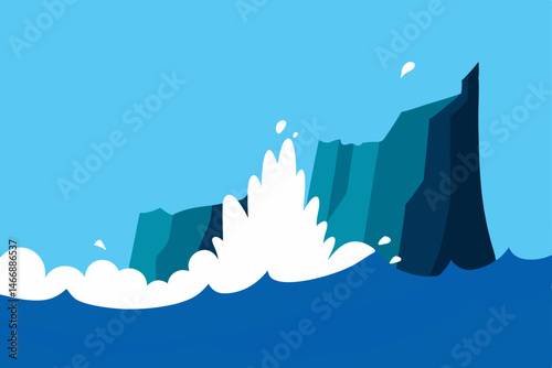 crashing waves on jagged cliffs with sea spray 