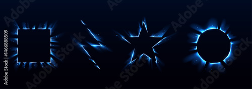 Electric frames surround geometric voids with glowing energy. Shapes pulse like a sci-fi heartbeat. Perfect for overlays in digital dashboards or HUDs.