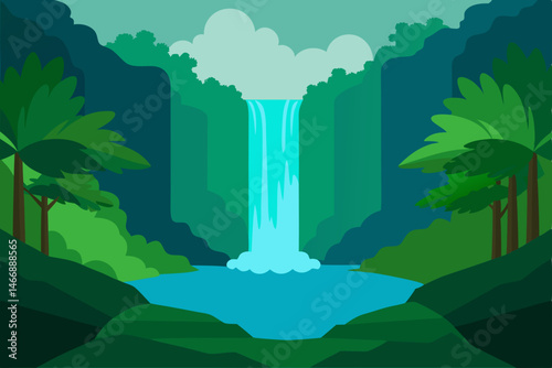 deep jungle waterfall cascading into a hidden emer.svg