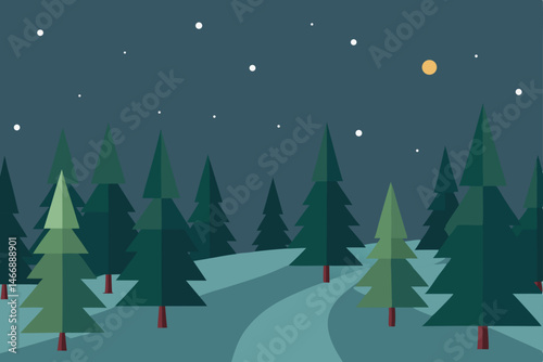 dense conifer forest in light snowfall with fading