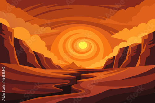 desert canyon glowing in sunset with swirling rock.svg