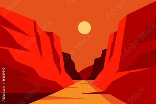 desert canyon trail with towering red walls 