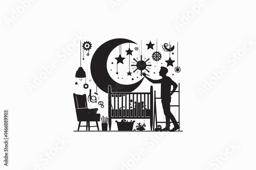 A Crib children furniture vector silhouettes black and whie image made by adobe illustator .eps