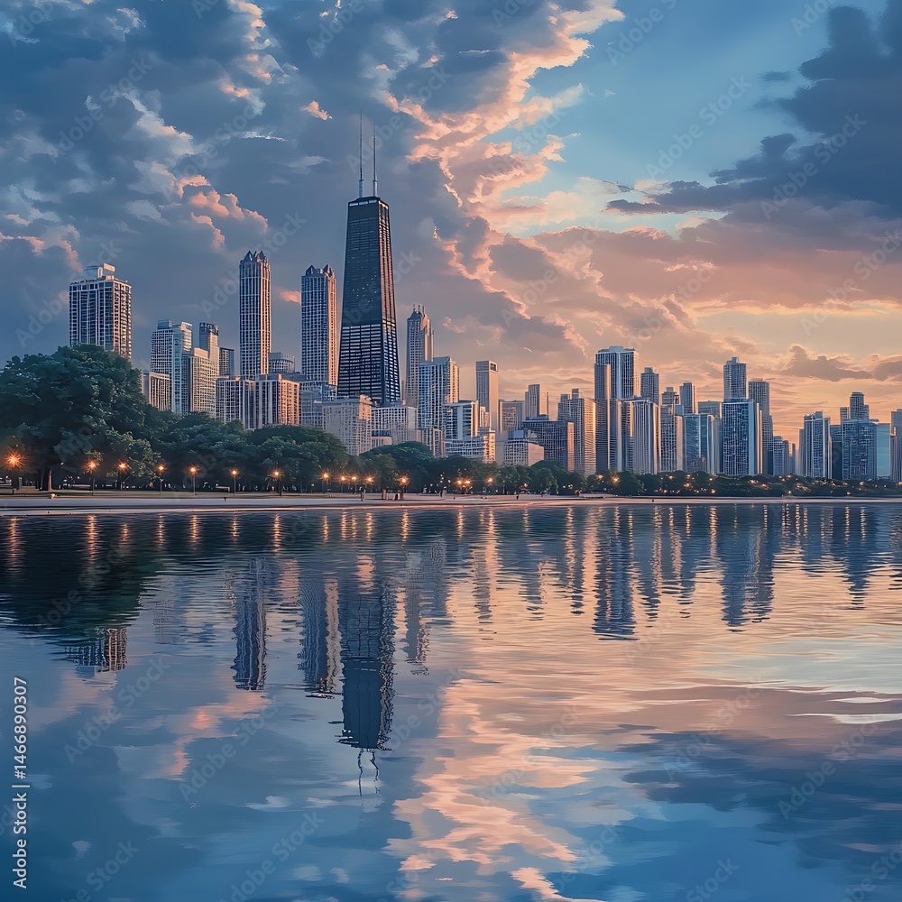 Fototapeta premium Open Sky Above Oceanfront Downtown Buildings View High Resolution Picture