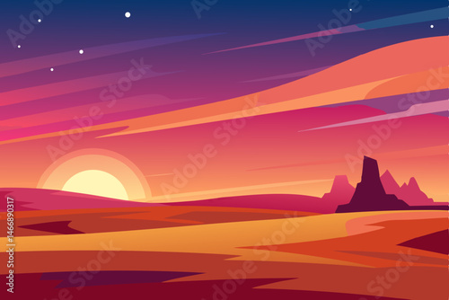 desert plateau at sunset with vivid streaks 