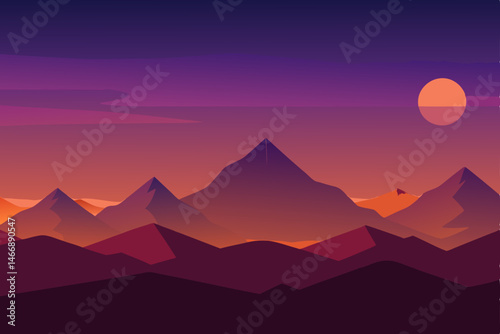 distant desert mountain range under a glowing twil