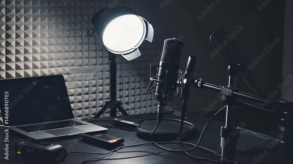 Dark home studio recording setup