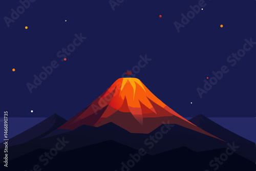 distant volcano glowing at night under a blanket 