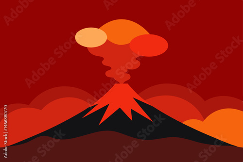 distant volcano smoking under a dramatic red sky  
