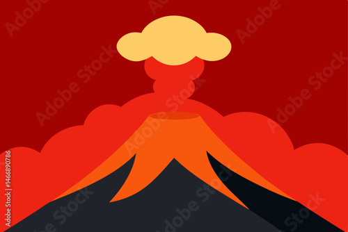 distant volcano smoking under a dramatic red sky  .svg