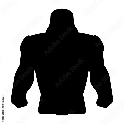 Silhouette of muscular figure with strong build looking down from behind