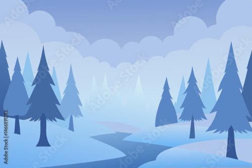 early morning in a frost covered forest glade with