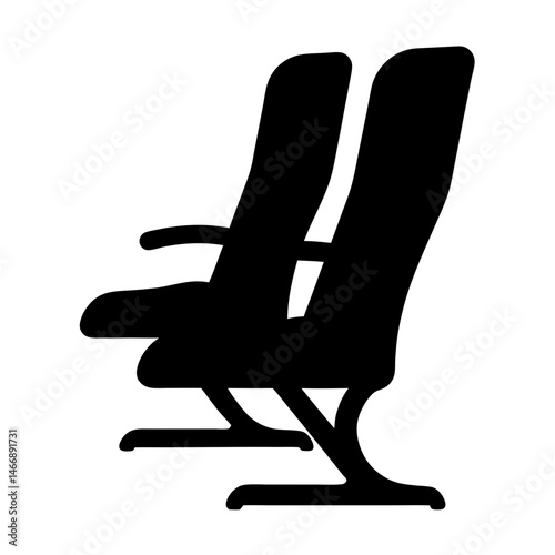 Black Silhouette of Two Modern Chairs in Simple Style on White Background