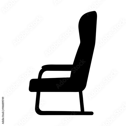 Silhouette of highbacked armchair with armrests and modern base design
