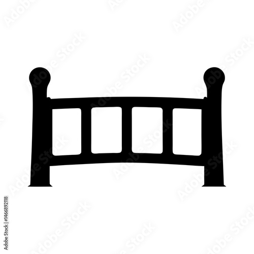Stylized black silhouette of a traditional baby crib or cot