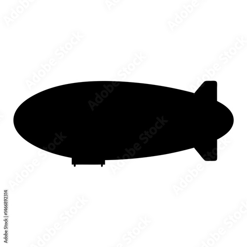 Black silhouette of a classic blimp or zeppelin airship flying smoothly