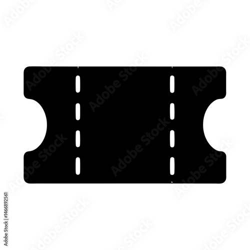 Black and white silhouette of ticket with perforation for event entry