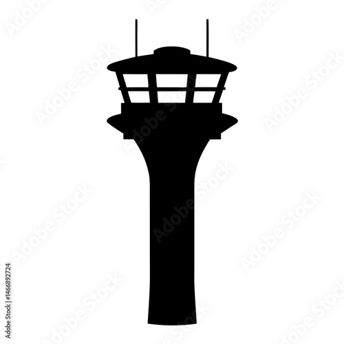 A Black and White Silhouette of an Airport Control Tower Structure