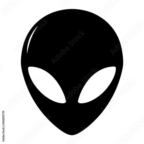 Iconic black alien head graphic, extraterrestrial symbol, space invader silhouette