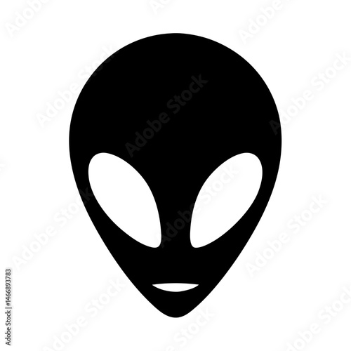 Black Alien Face Silhouette Icon Extraterrestrial Creature from Outer Space