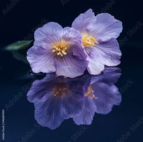 Obraz na płótnie image of cistus creticus purple flower, and its reflection, minimal, atmospheric and creative fine art photography w salonie