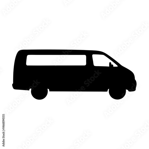 Black silhouette of a minivan, spacious vehicle for families and travel