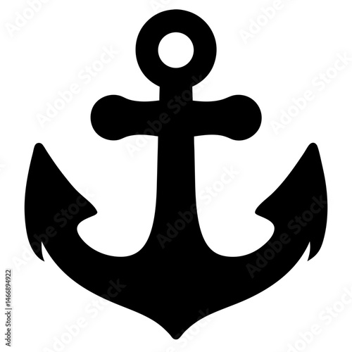 A black silhouette of a traditional ship anchor on a white background