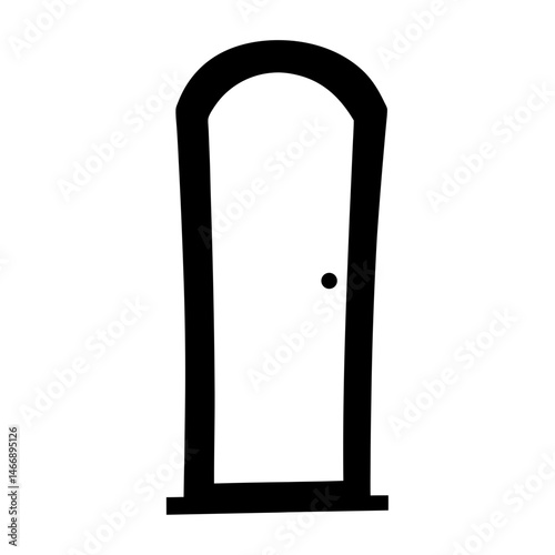 Simple black and white cartoon door frame with curved top design