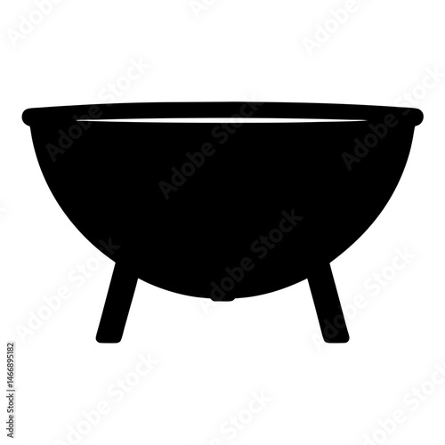 Black silhouette illustration of a three legged cauldron on a white background